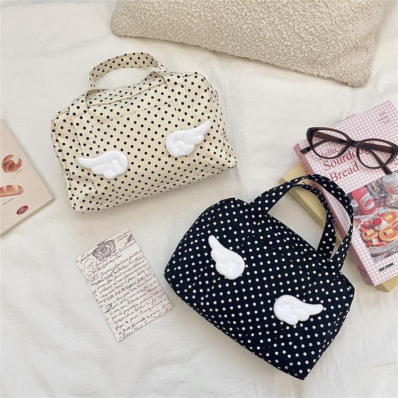 Cute Polka Dot Wings Handbag Cosmetic Bag Large-Capacity Portable Travel Toiletry Bag Organizing Storage Bag Schoolbag Girl Gift
