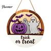 Layered Wood Craft Halloween Round Door Hanger, 3D Pumpkin Ghost Owl Welcome Sign, Solid Plaque Farmhouse Front Wall Hanging Decor for Home