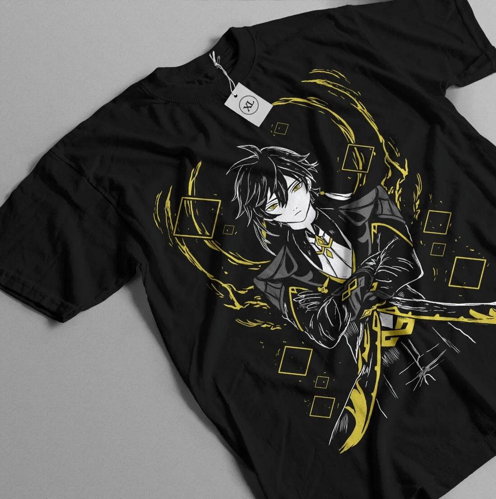 Genshin Impact Zhongli Dakimakura Tshirt Anime Shirt Black S