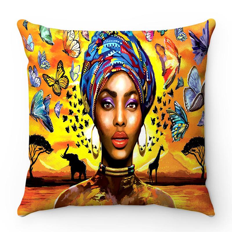 Oil Painting Of An African Woman Digital Printing Short Plush Pillow Covers For Car Sofa Office Cushion Cover Home Goods 60X60Cm
