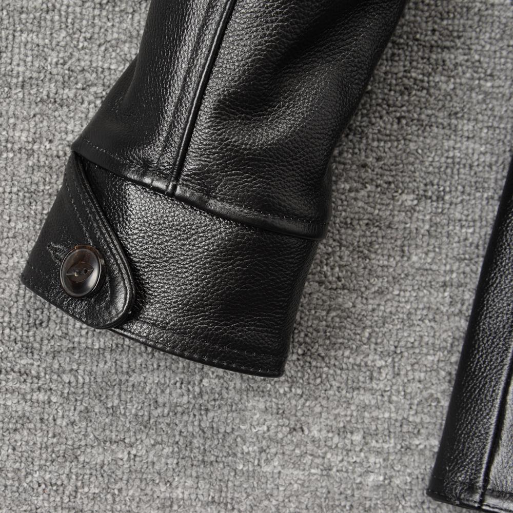 Casual Men Jacket Genuine Cow Leather Coat Black Real Cowhide Coat Slim Fit Spring Autumn