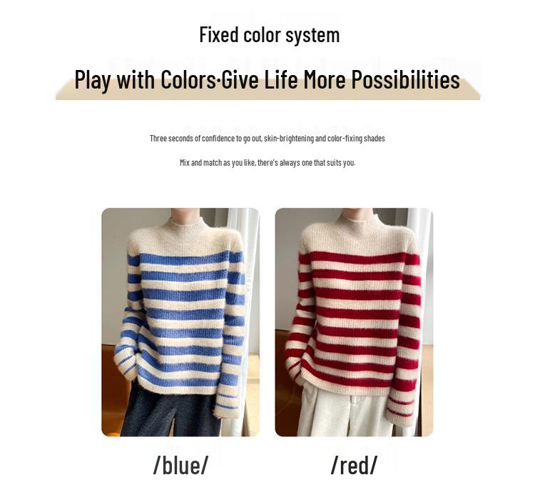 100% Wool Striped Sweater: Thick, Warm, Versatile Knitwear for Autumn/Winter