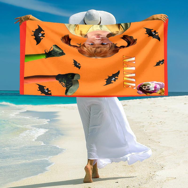 Personalized Halloween Party Invitation Beach Towel Microfiber Beach Towel Thin Absorbent for Beach Swimming Yoga Bath Sports. 0910249