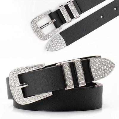 European & American Rhinestone Rivet Pin Buckle Women's Leather Belt - Dark, Trendy, Versatile for Jeans