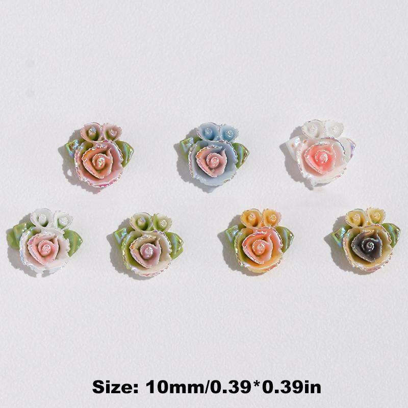 10 Pcs 3D Carved Rose Resin Colorful Rose Nail Charms Flower Accessories Material Nail Art Decorations Diy Manicure Salon Supply