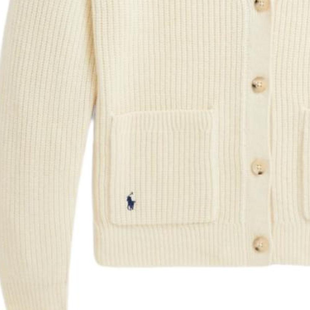 Polo Ralph Lauren Solid Logo Embroidered V-Neck Loose Long Sleeve Knit Sweater Women Sweater Cream WMPOSWENDW20303-100