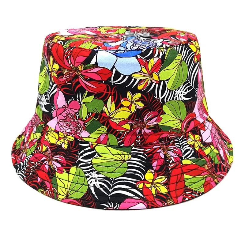 Spring and Summer Polyester Print Bucket Hat Fisherman Hat Outdoor Travel Sun Cap for Girl and Women 197