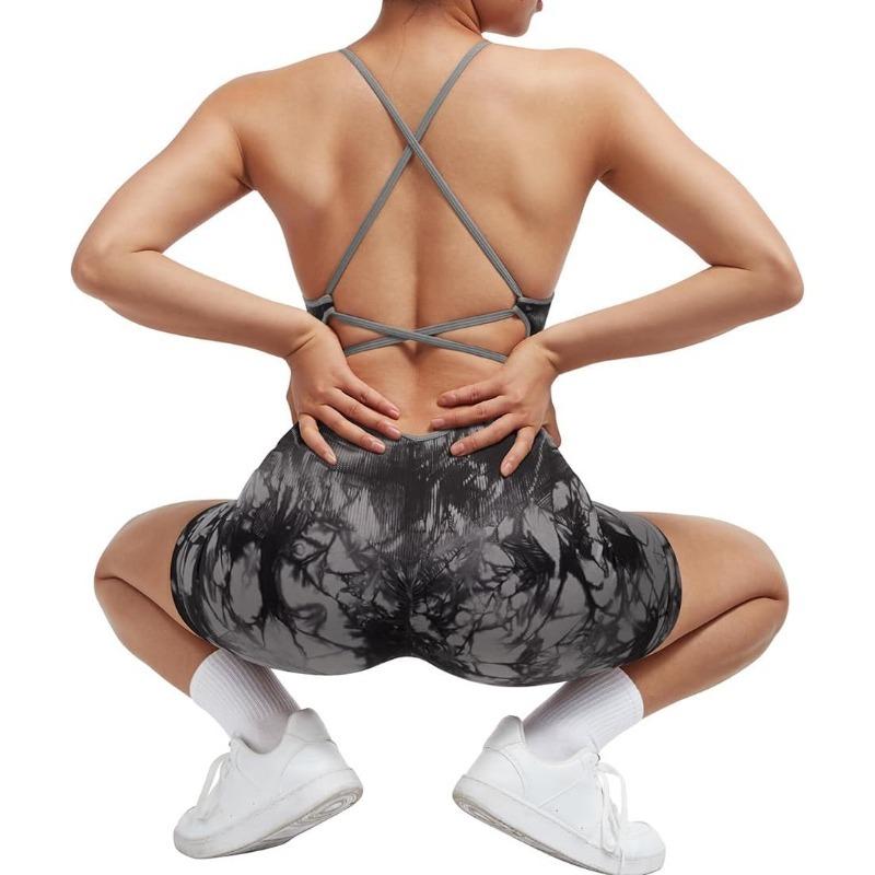 Women Strappy Romper Seamless Jumpsuit Tummy Control Padded Sports Bra