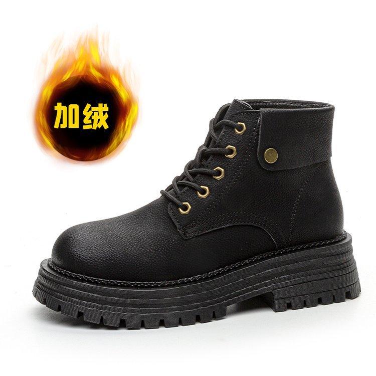 thick-soled thick-heeled flip-top frosted leather Martin boots women's boots 2025 new British style recreational locomotive medium boots short boots