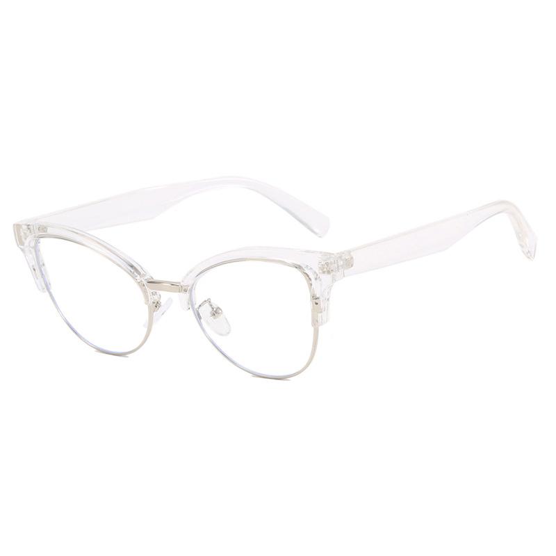 Fashion Cat Eye Shape Plain Eyeglasses for Women Pc Frame Eyeglasses for Party Eyeglasses Metal Half Framed Glasses Clear Lens Eyeglasses
