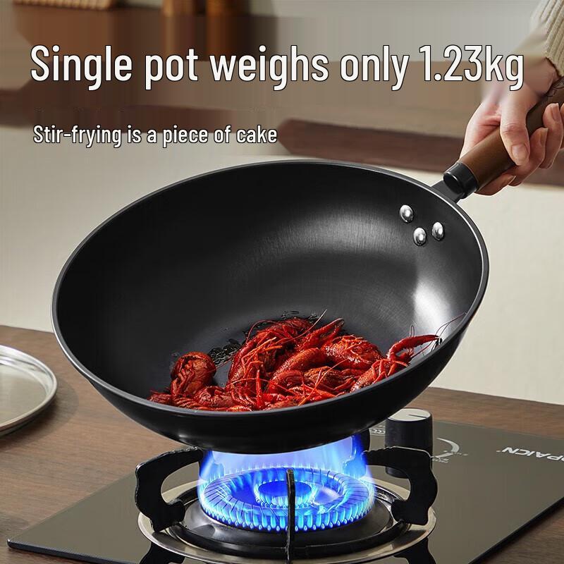 Chuidahuang 30cm Gusseisen Wok mit flachem Boden