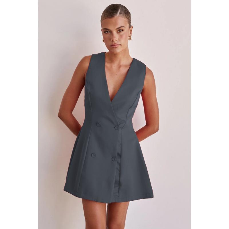 

Женское летнее модное женское однотонное повседневное платье без рукавов XL циан/серый