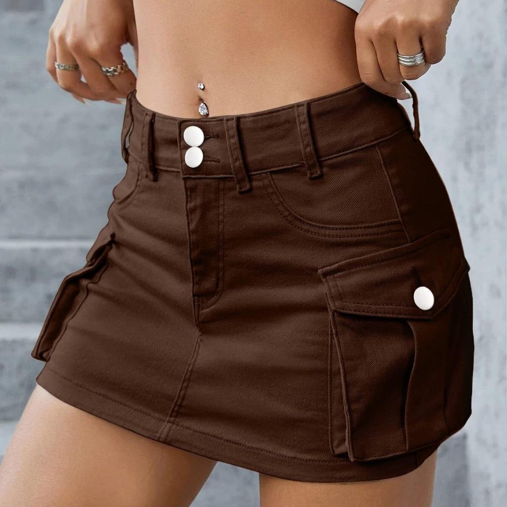 GMXIA Autumn Ins Style Street Solid Color Low-waisted Slim-fit Wrap Hip Half Skirt Woman