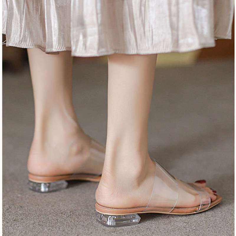 Sandals Women's Summer Flat Slippers 2025 New Low-heeled Fashion Transparent High-heeled Shoes Women's Cool Slippers