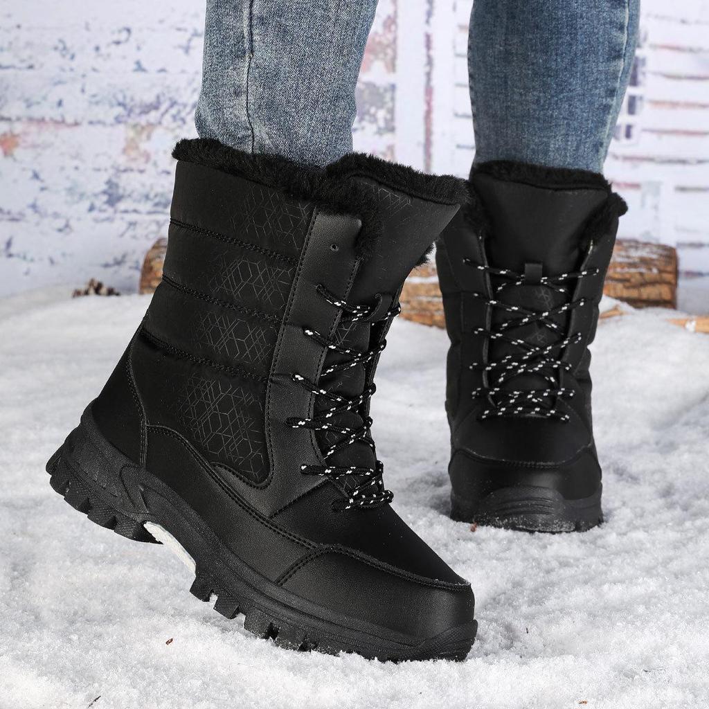 2025 Women's Cotton Snow Boots: High-Top, Lace-Up, Waterproof, Thick Sole, Perfect for Winter Hiking & Outdoor Sports.