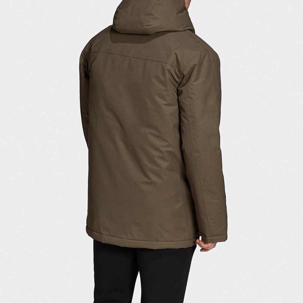 Adidas Originals Parka Trébol Acolchada con Capucha Chaqueta de Algodón Hombre Ropa Exterior Marrón Rama de Árbol ED5835
