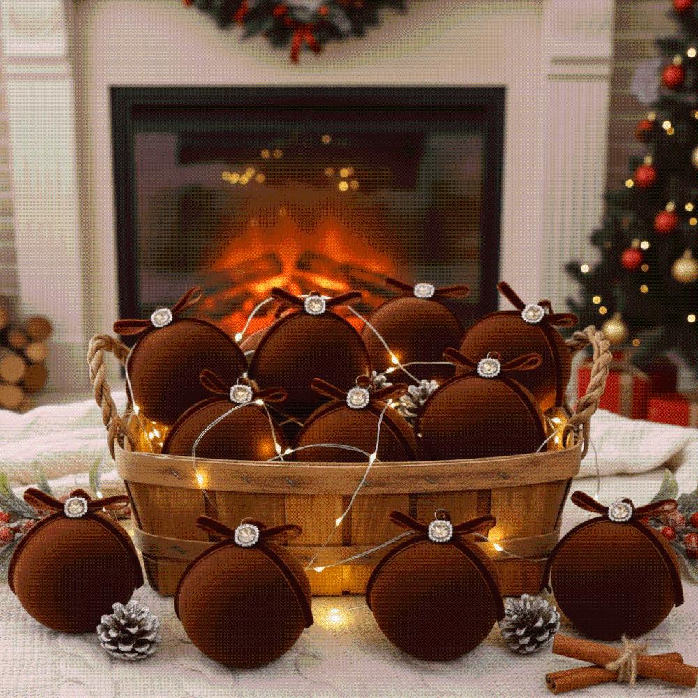 Shatterproof Plastic Flocked Xmas Baubles Flocked Velvet 8cm Tree Baubles Christmas Balls Ceiling