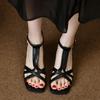 Fashion Ladies Shoes 2024 Hot Sale One-word Buckle Women's Sandals Summer Square Toe Solid Mid Heel Fashion Dress Party Sandals Women