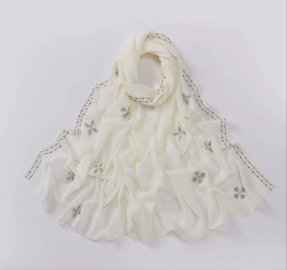 New Chiffon Hijab With Rhinestones Diamonds Scarf Shawls Solid Headscarf Wraps Ramadan Eid Hijabs Glitter Headband Turban
