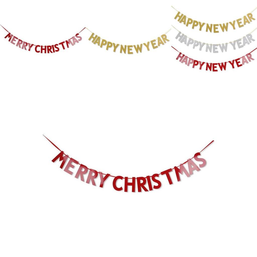 Festive Merry Christmas Happy New Year Banner Bunting For Home Party Decor