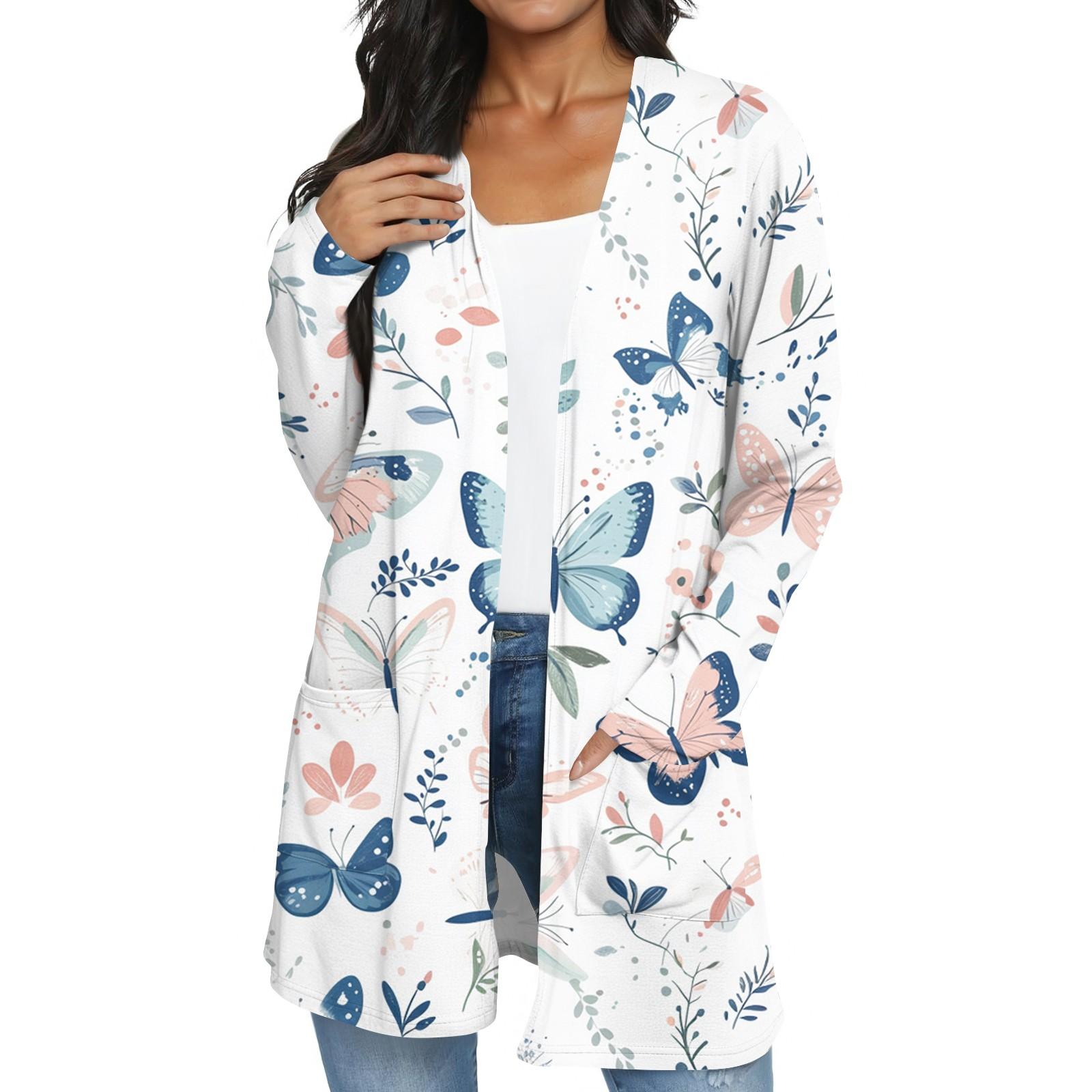 

Женская модная повседневная куртка-кардиган средней длины в стиле ретро с цветочным принтом S белый