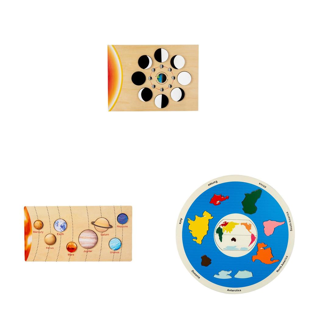 Wooden Solar System Puzzle With Planet And Moon Phases For Early Learning And Educational Play