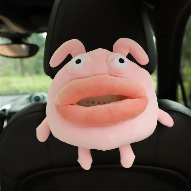 Cute Plush Car Tissue Box Multi-functional Cartoon Car Backrest Tissue Holder Creative Car Accessory