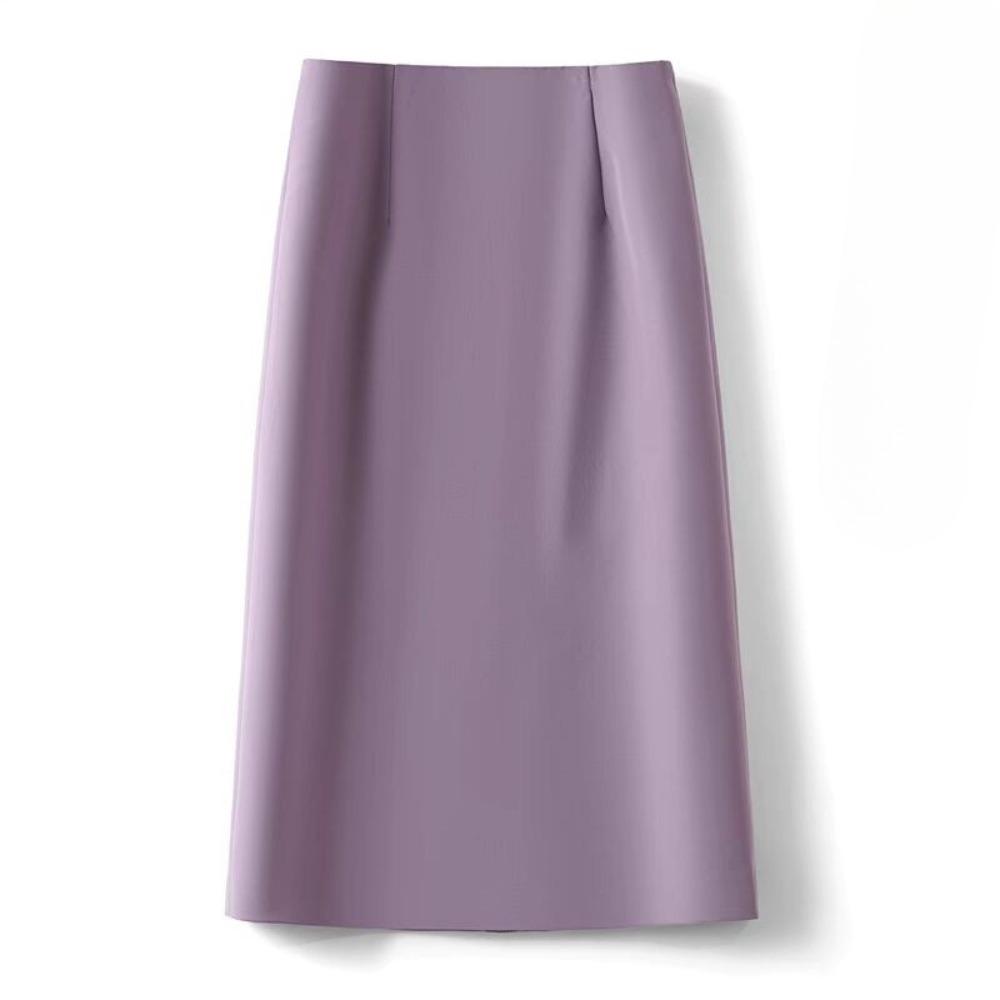 Women's High Waist A-Line Midi Skirt Non-Stretch Commuter Suit Skirt With Back Slit