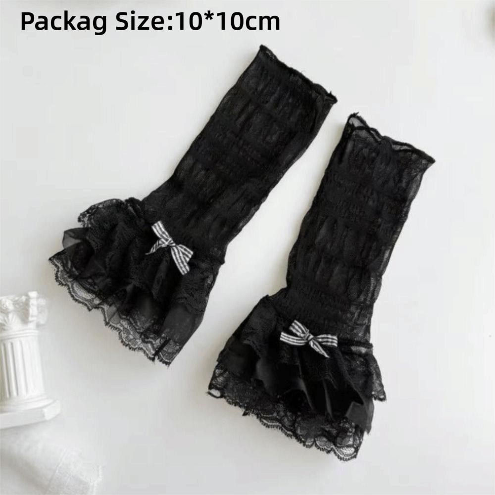 1 Pair Thin Lace Lace Arm Sleeves Bowknot Design Breathable Lace Fingerless Gloves Sun Protection Sleeves Daily Wear