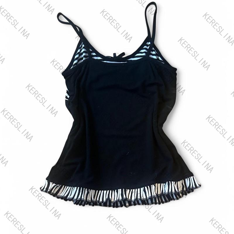 Y2K European and American Striped Bow Vest with Ruffle Trim - Fresh, Elegant, and Cute Fashion Style