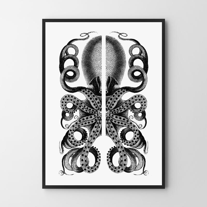 Black and White Poster Octopus
