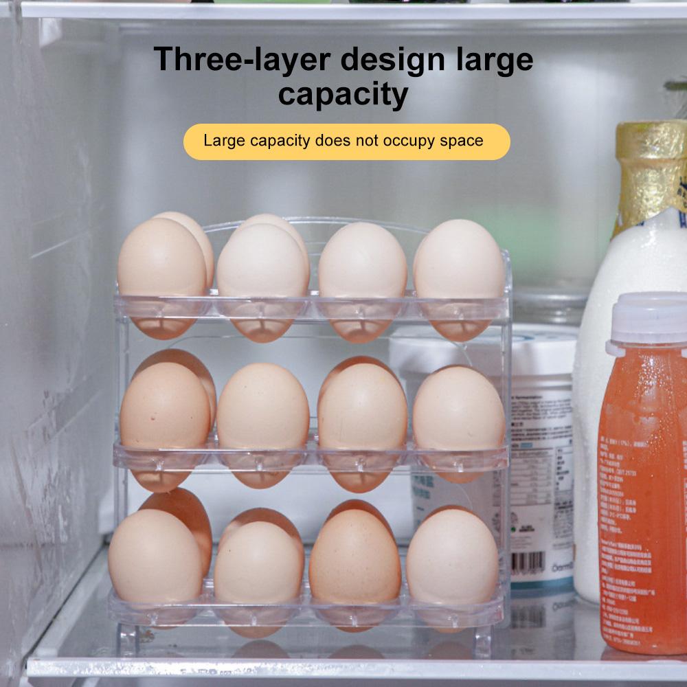 3 Tier Egg Storage Box For Refrigerator Door 24 Grid Reversible Egg Tray Kitchen Organizer Side Mount Space Saving Rack Storage
