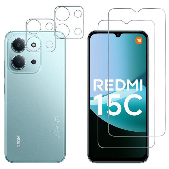 Verre Trempé - PHONILLICO - Xiaomi Redmi 15C 4G - Pack 2 - Protection Écran et Caméra - Résistant aux Rayures