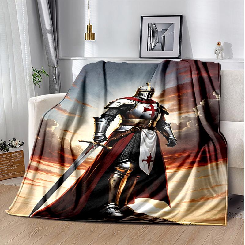 Cross Templars Knight Flannel Blanket Soft Warm All-Season Throw, Design for Camping, Car Travel, Hiking Sofa, Bed, Office Perfect Gift for Parties