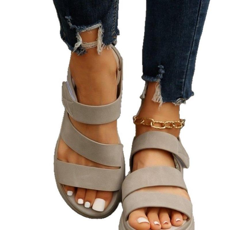 Women’s Hook-and-Loop Platform Flat Roman Sandals Comfortable Summer Shoes