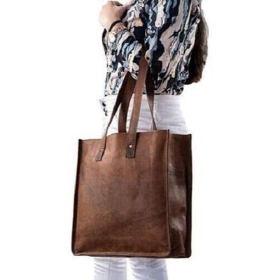 14X14 Inch Large Real Goat Leather Shoulder Bag Tote Shopping Brown Women's