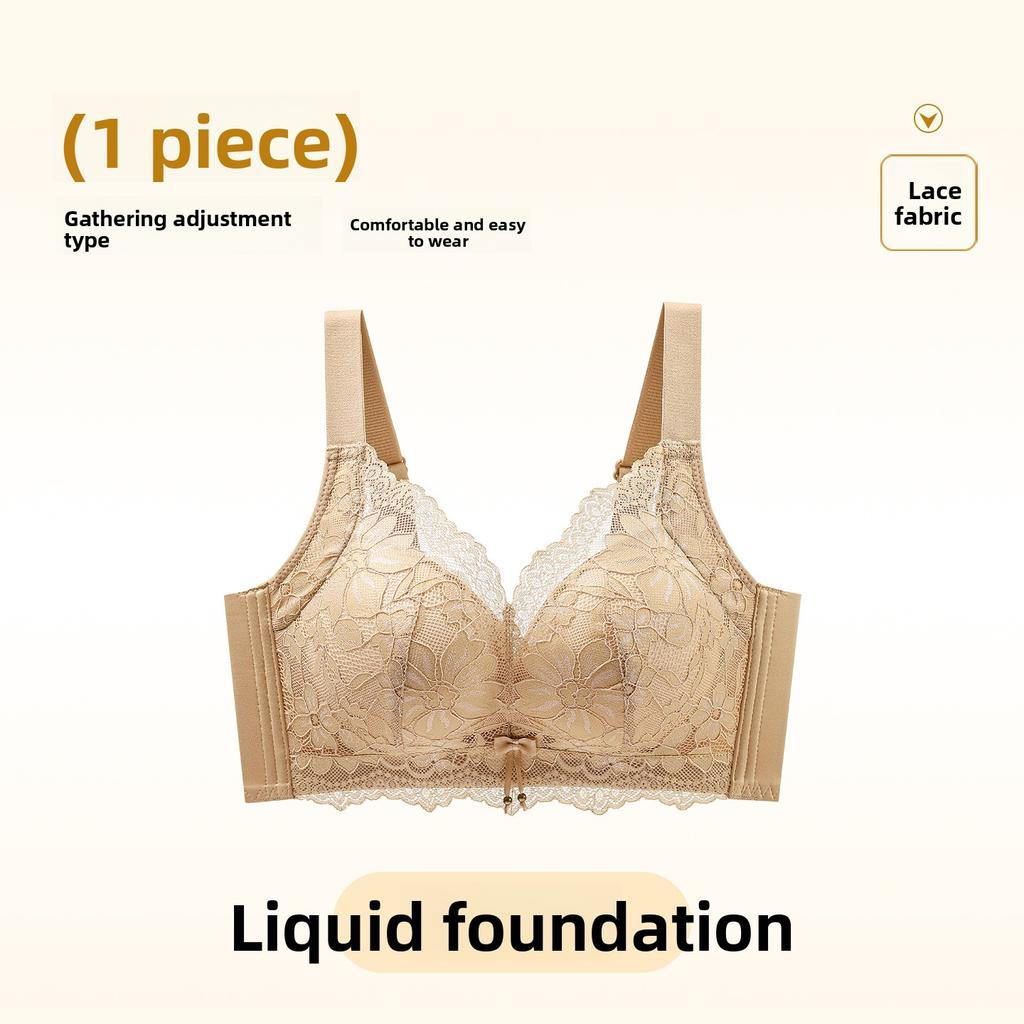 Female Spring and Autumn Lace Small Breasts Show Large Close Pair of Anti Sagging Traceless Underwear