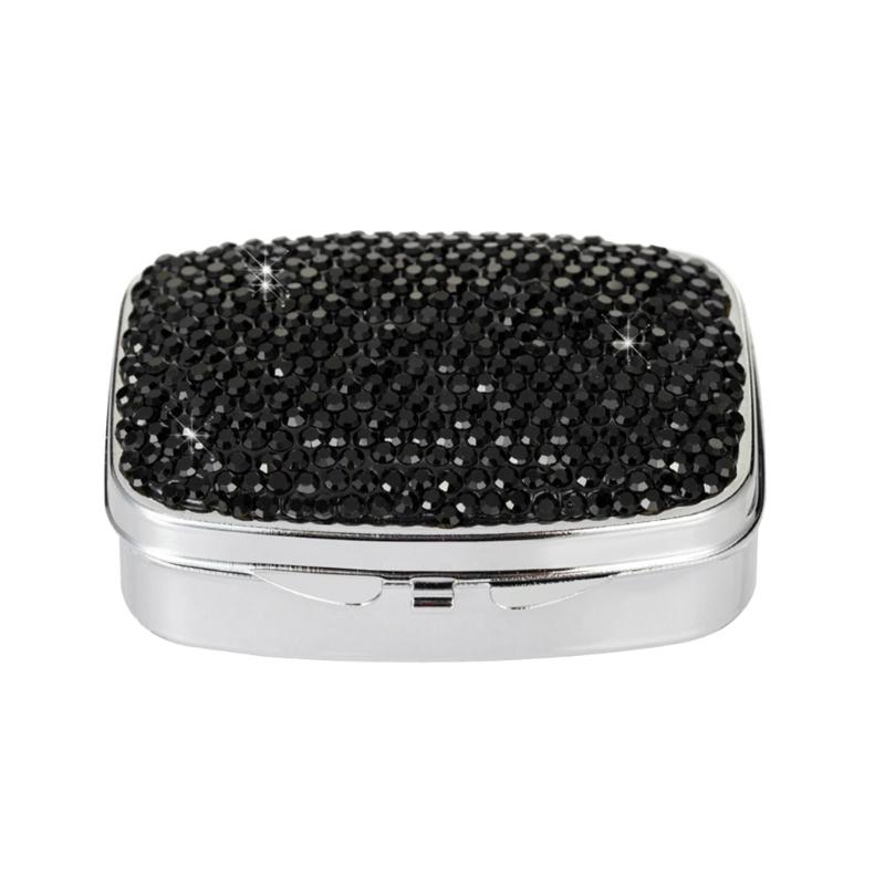 Portable Travel Pills Box with Crystal Diamonds Design 2 Compartment Medicine Container Pills Case for Vitamins and Pills