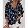 Fashion Women's Spring and Autumn Shirt Long-sleeved V-neck Loose Casual Printed Cardigan Long-sleeved Top