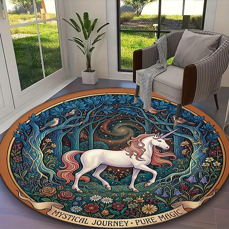 

1pc mythical creature Forest Printed Chair Rug for Home Office Use, Living Room Kitchen Game Room Round Carpet Diameter 60cm