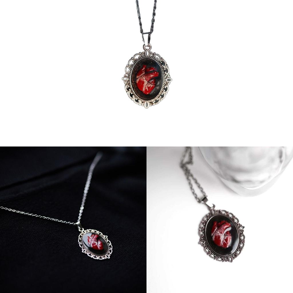 Collana Ciondolo Cuore di Vampiro Gotico Con Catena a Maglia in Lega per Uomo e Donna