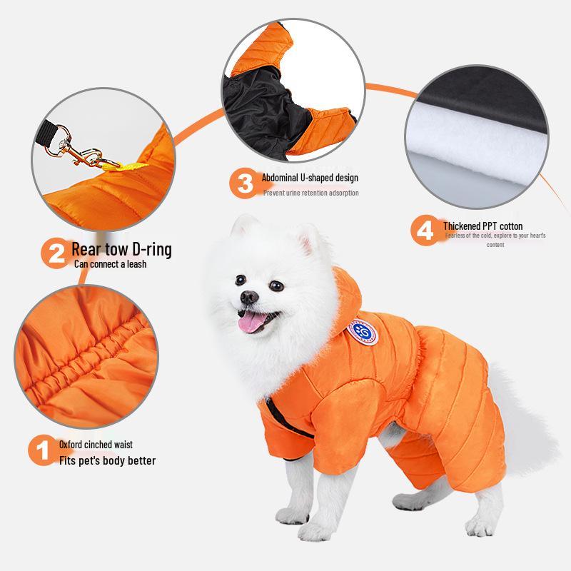 Warm Waterproof Four-Legged Cotton Coat for Small Dogs - Autumn/Winter Style for Teddy, Bichon, and Pomeranian