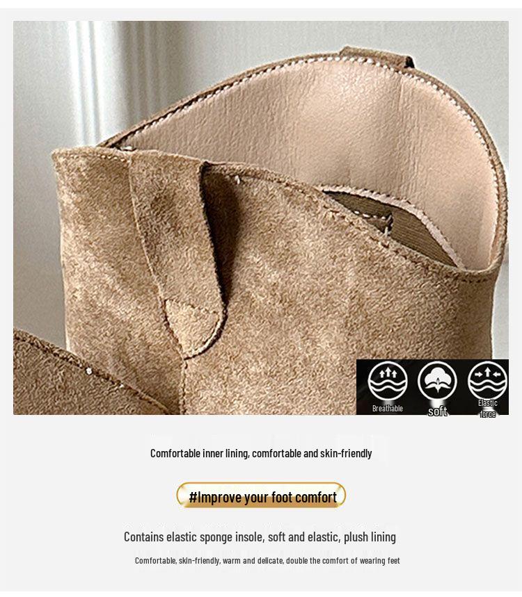 Damskor Mocka Vintage Rynkade Höga Stövelskaft - Wasteland-stil, Mångsidiga Staplade Långskaftade Stövlar för Vår och Höst 2025