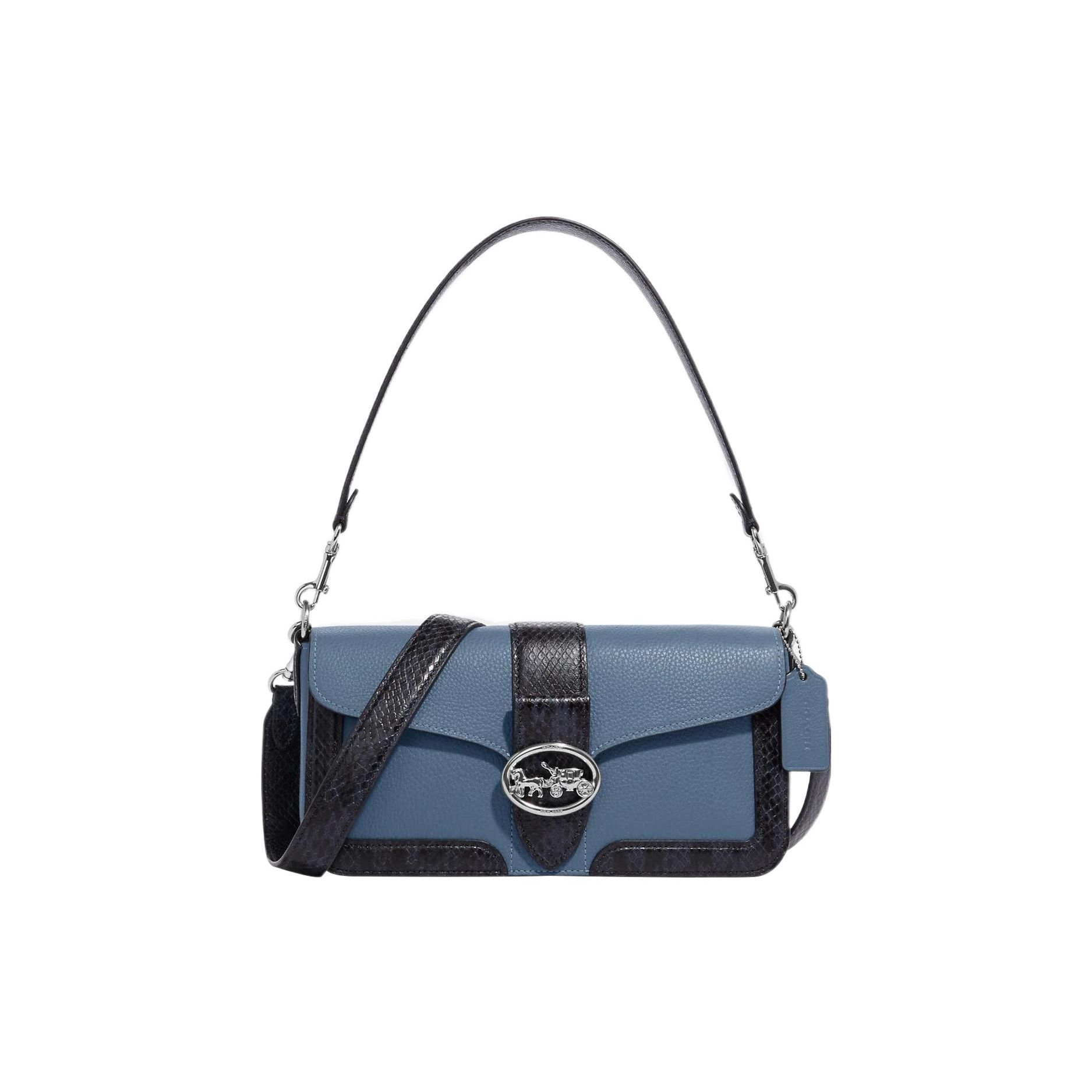 

Coach Georgie 27 Snap Closure Detachable Shoulder Strap Open Pocket Leather Tote Crossbody Shoulder Bag Women bags Indigo CD322-SVUOI Basic Set (Bag+Dust Bag)