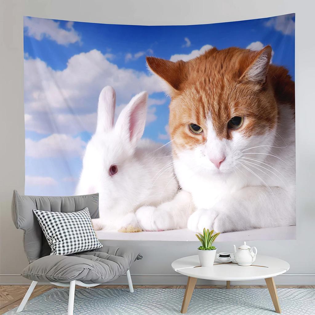 Cute Rabbit Tapestry Happy Easter Day Tapestry Wild Animal Tapestry Wall Hanging Decor Tapestries Bedroom Home Living Room Dorm