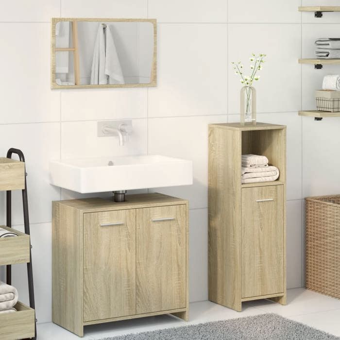 VidaXL 3 Pcs Bathroom Furniture Set Sonoma Oak, Bathroom Storage Cabinet, Bathroom Cupboard 3324971