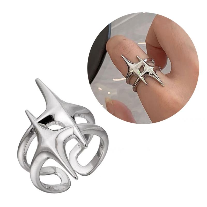 Hollow Awn Star Finger Rings Adjustable Open Rings Bohemian Star Joint Rings Hollow Awn Star Finger Rings for Women Girl