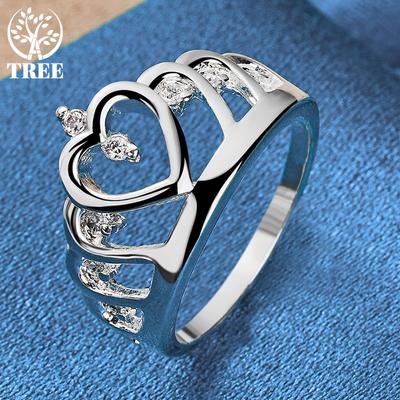 925 Sterling Silver AAA Zircon Heart-shaped Crown Ring Fashionable Wedding Jewelry
