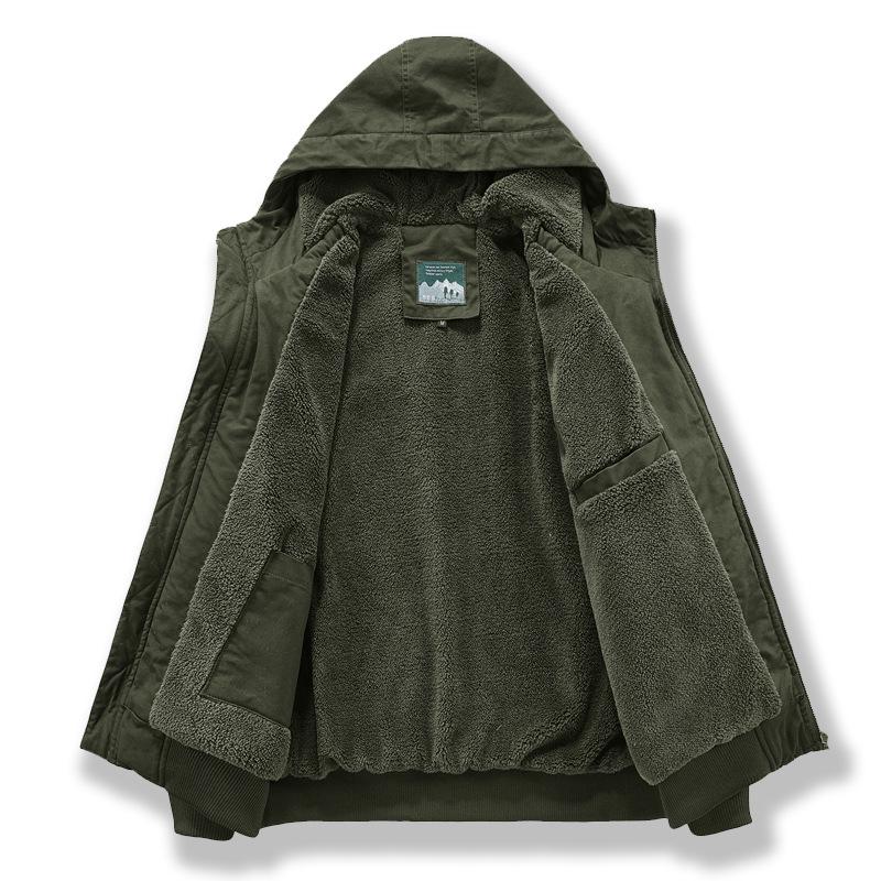 Herrjacka med huva, lös passform, i bomull med fleece - Vinterarbetskläder