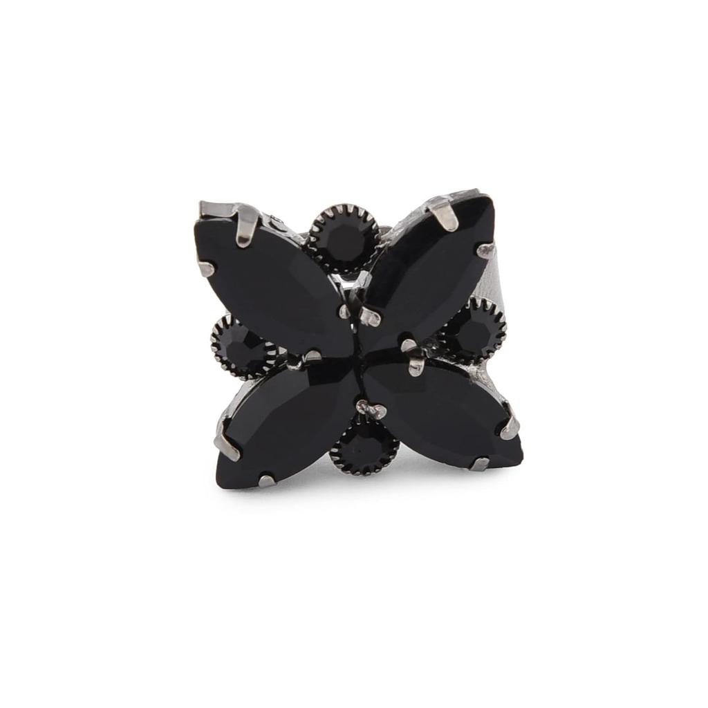 Svart glitrende steiner utsmykket moderne halskjede, øredobber og ring sett for kvinner